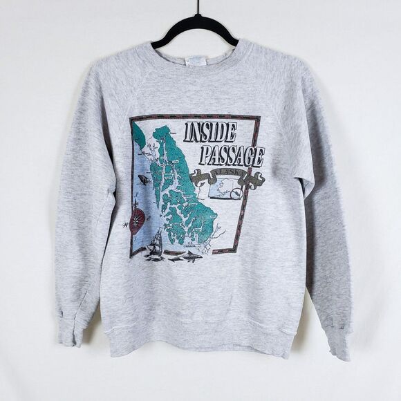 Hanes Other - Vintage Alaska Sweatershirt Hanes Mens M Gray Inside Passage Map Tourist Raglan